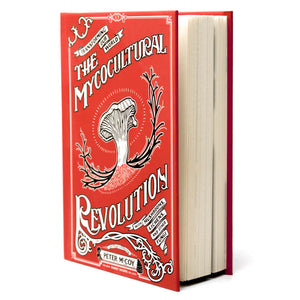 Book titled 'The Mycocultural Revolution' with a red cover and white text on a white background
