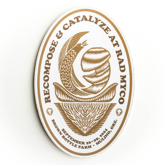 Sticker with decorative design and text on a white background
