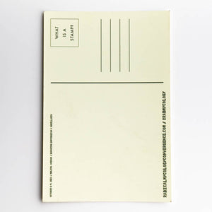 Beige postcard with text on a white background