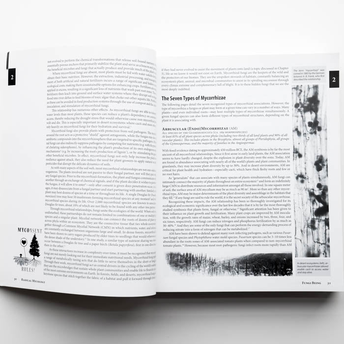 Open book with text and black and white images on a white background
